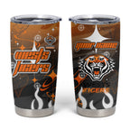 Personalized Wests Tigers Tumbler Cup Y2K Grunge Aesthetic With Cyber Flames and Starburst Graphics