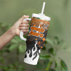 Personalized Wests Tigers Tumbler With Handle Y2K Grunge Aesthetic With Cyber Flames and Starburst Graphics