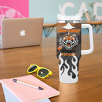 Personalized Wests Tigers Tumbler With Handle Y2K Grunge Aesthetic With Cyber Flames and Starburst Graphics
