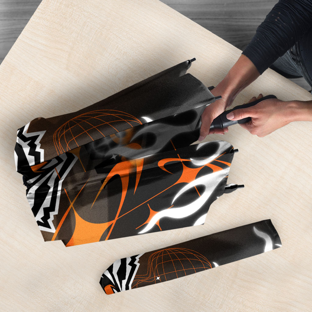 Personalized Wests Tigers Umbrella Y2K Grunge Aesthetic With Cyber Flames and Starburst Graphics