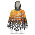 Personalized Wests Tigers Wearable Blanket Hoodie Y2K Grunge Aesthetic With Cyber Flames and Starburst Graphics