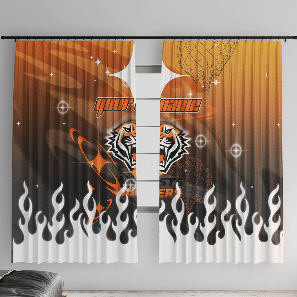Personalized Wests Tigers Window Curtain Y2K Grunge Aesthetic With Cyber Flames and Starburst Graphics