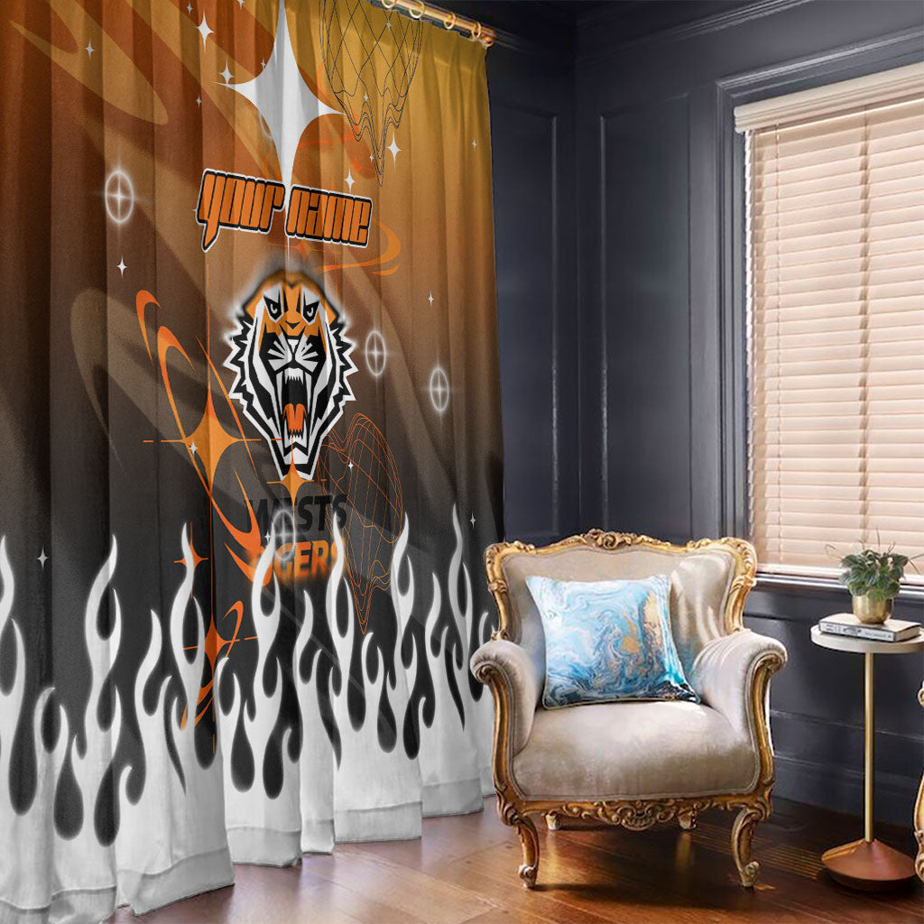 Personalized Wests Tigers Window Curtain Y2K Grunge Aesthetic With Cyber Flames and Starburst Graphics