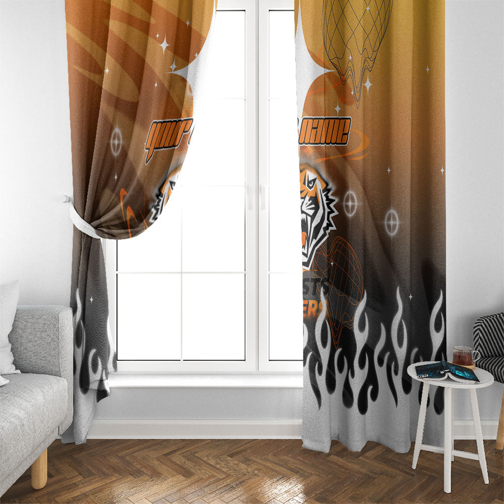 Personalized Wests Tigers Window Curtain Y2K Grunge Aesthetic With Cyber Flames and Starburst Graphics