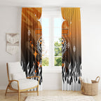 Personalized Wests Tigers Window Curtain Y2K Grunge Aesthetic With Cyber Flames and Starburst Graphics