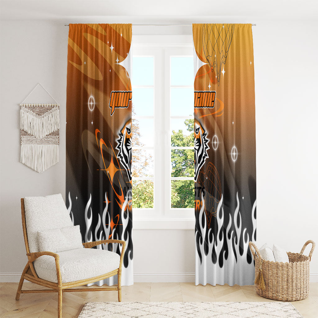 Personalized Wests Tigers Window Curtain Y2K Grunge Aesthetic With Cyber Flames and Starburst Graphics
