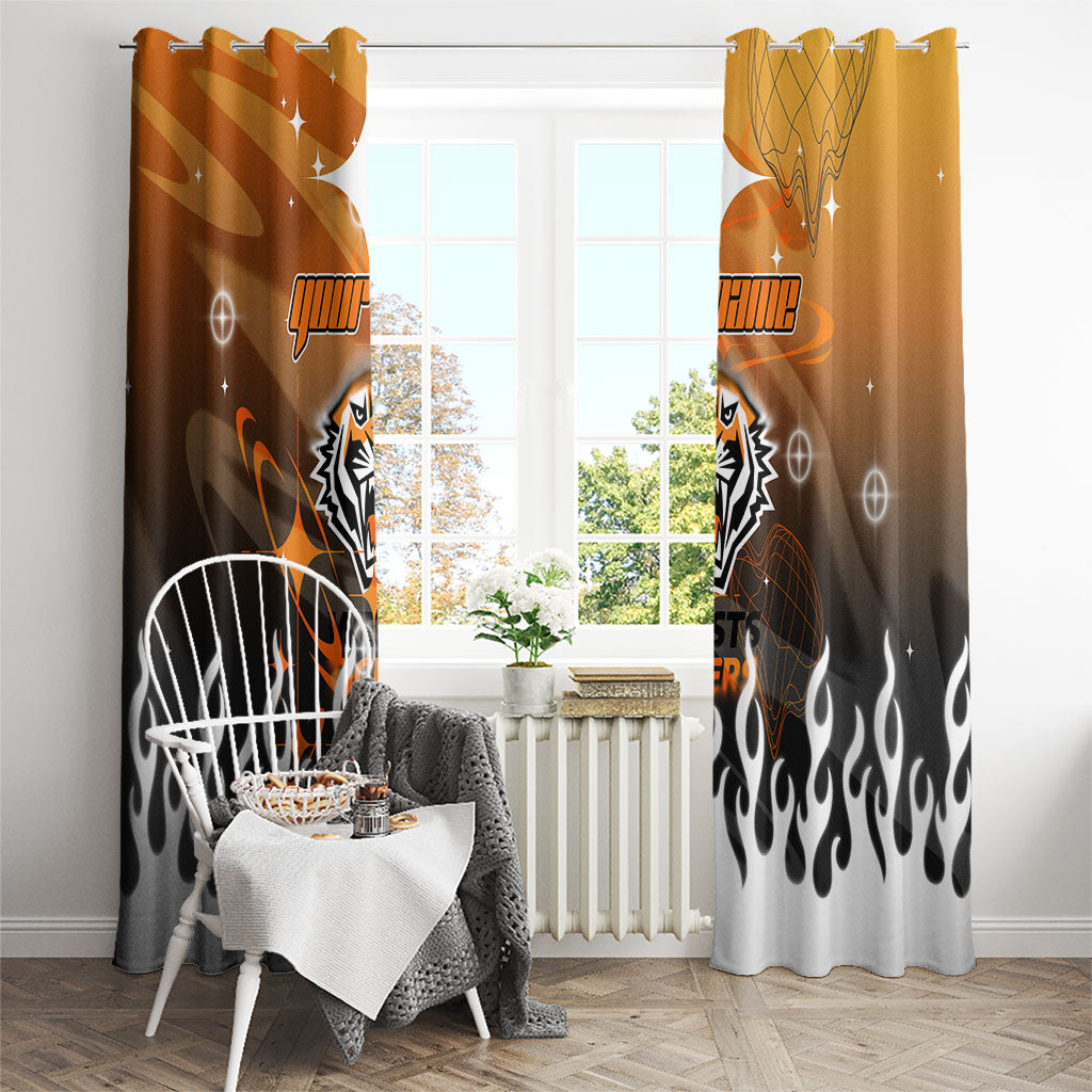 Personalized Wests Tigers Window Curtain Y2K Grunge Aesthetic With Cyber Flames and Starburst Graphics