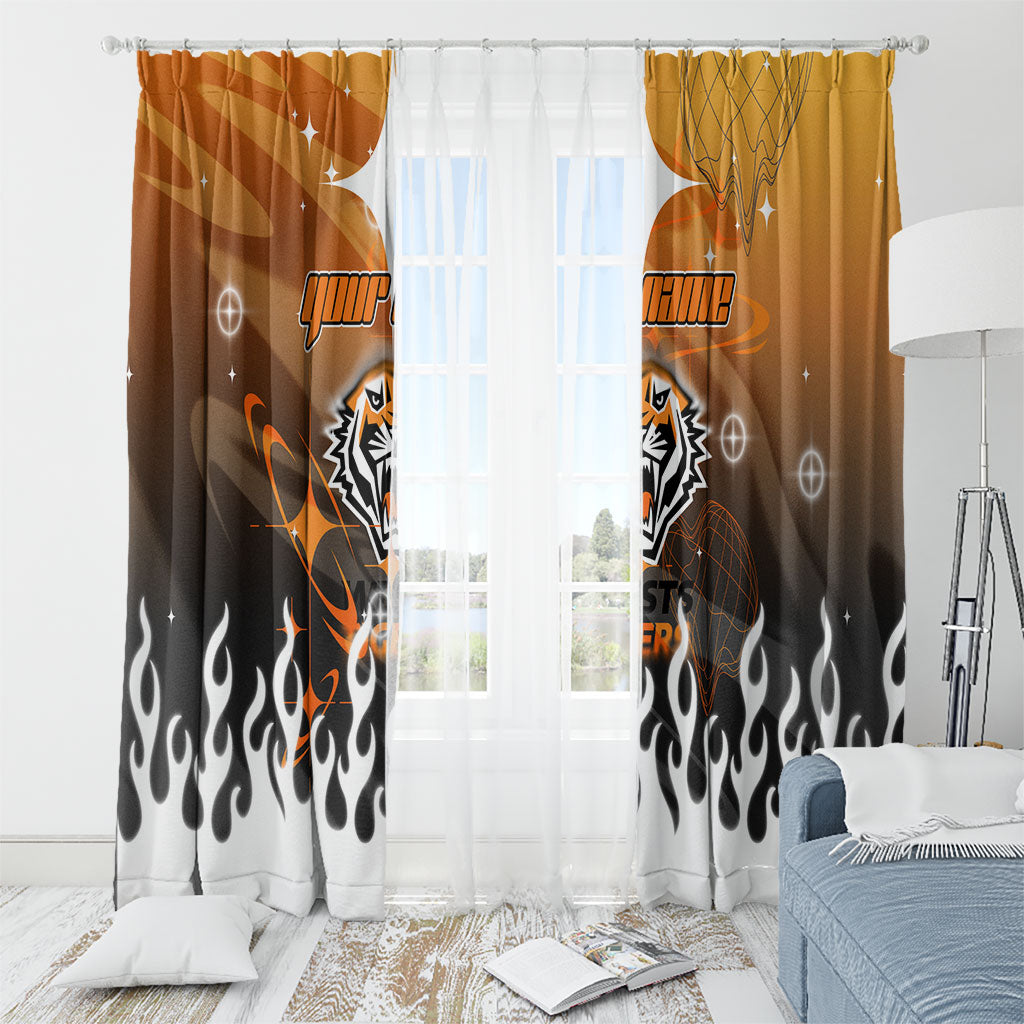 Personalized Wests Tigers Window Curtain Y2K Grunge Aesthetic With Cyber Flames and Starburst Graphics