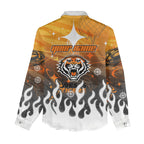 Personalized Wests Tigers Women Casual Shirt Y2K Grunge Aesthetic With Cyber Flames and Starburst Graphics