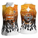 Personalized Wests Tigers Women Sleeveless Polo Shirt Y2K Grunge Aesthetic With Cyber Flames and Starburst Graphics