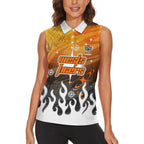 Personalized Wests Tigers Women Sleeveless Polo Shirt Y2K Grunge Aesthetic With Cyber Flames and Starburst Graphics