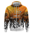 Personalized Wests Tigers Zip Hoodie Y2K Grunge Aesthetic With Cyber Flames and Starburst Graphics