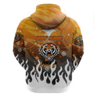 Personalized Wests Tigers Zip Hoodie Y2K Grunge Aesthetic With Cyber Flames and Starburst Graphics