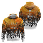 Personalized Wests Tigers Zip Hoodie Y2K Grunge Aesthetic With Cyber Flames and Starburst Graphics