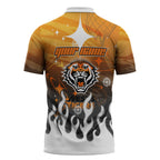 Personalized Wests Tigers Zipper Polo Shirt Y2K Grunge Aesthetic With Cyber Flames and Starburst Graphics