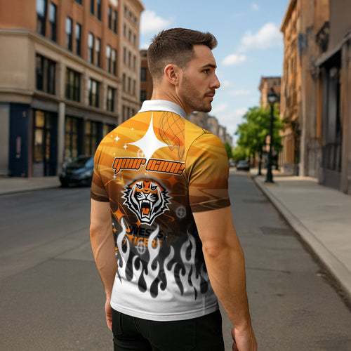 Personalized Wests Tigers Zipper Polo Shirt Y2K Grunge Aesthetic With Cyber Flames and Starburst Graphics