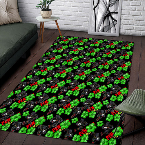 Penrith Panthers Area Rug Tropical Hibiscus Floral Seamless Rugby Mascot
