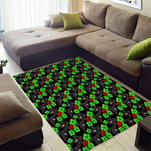 Penrith Panthers Area Rug Tropical Hibiscus Floral Seamless Rugby Mascot
