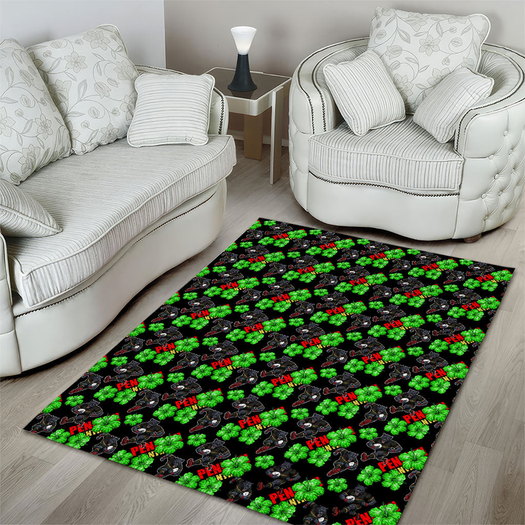 Penrith Panthers Area Rug Tropical Hibiscus Floral Seamless Rugby Mascot