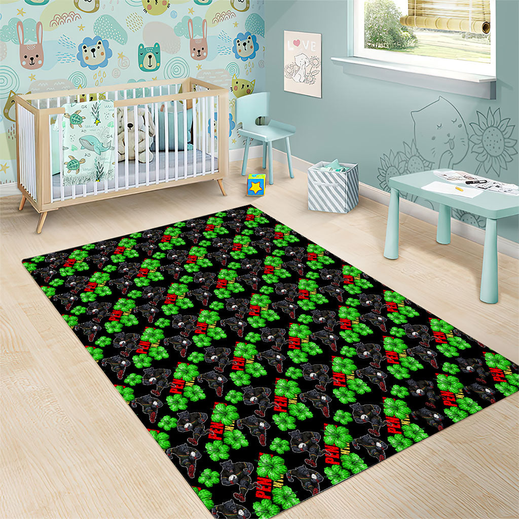 Penrith Panthers Area Rug Tropical Hibiscus Floral Seamless Rugby Mascot