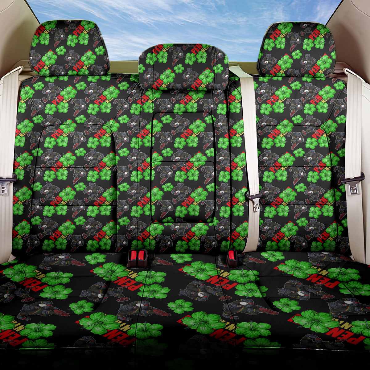 Penrith Panthers Back Car Seat Cover Tropical Hibiscus Floral Seamless Rugby Mascot