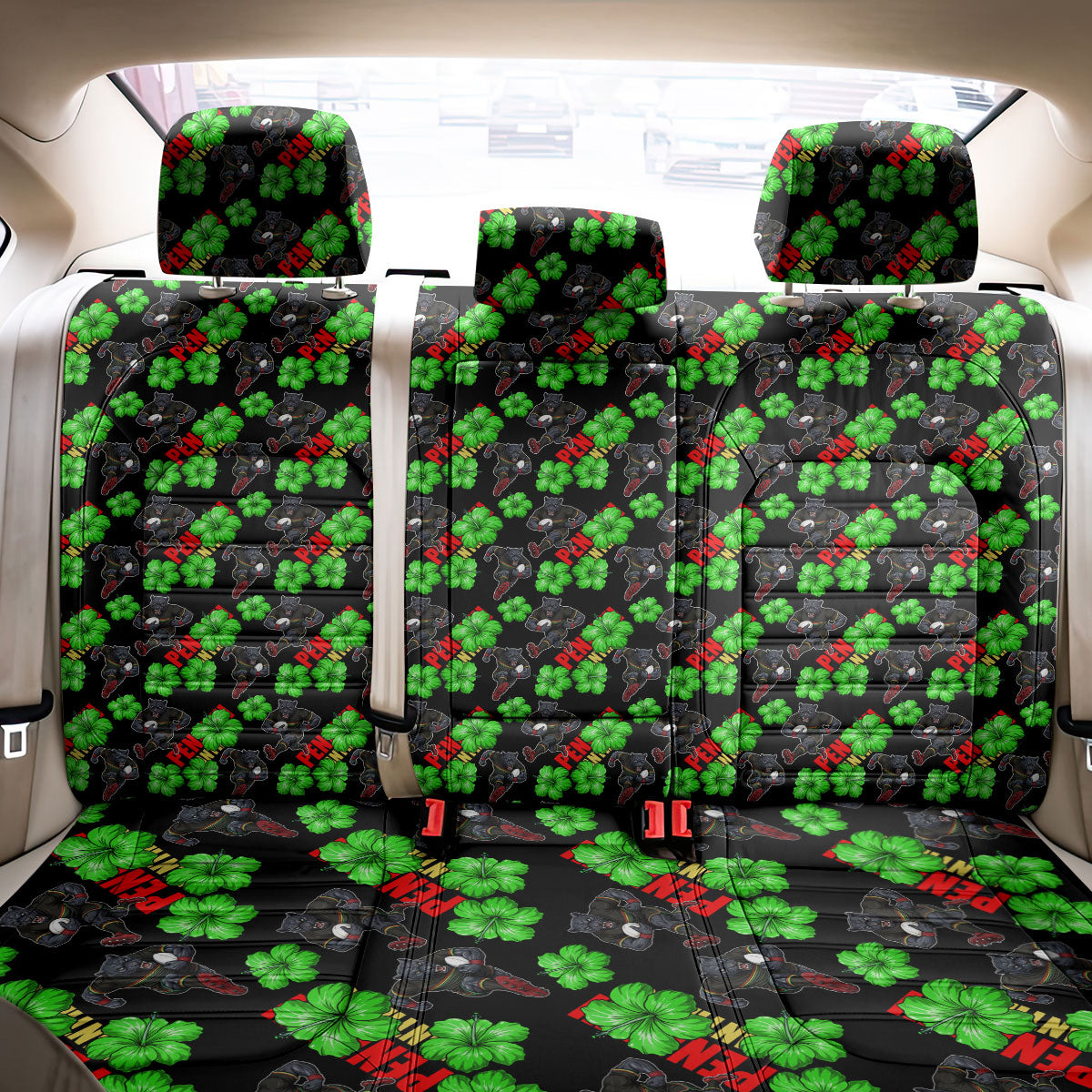 Penrith Panthers Back Car Seat Cover Tropical Hibiscus Floral Seamless Rugby Mascot
