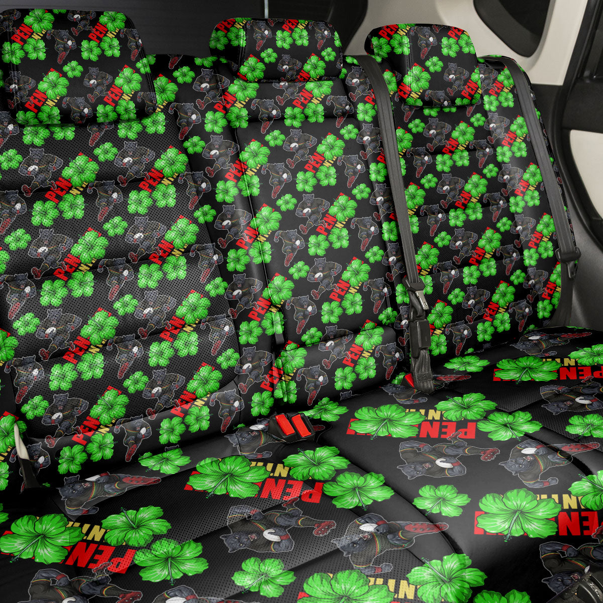 Penrith Panthers Back Car Seat Cover Tropical Hibiscus Floral Seamless Rugby Mascot
