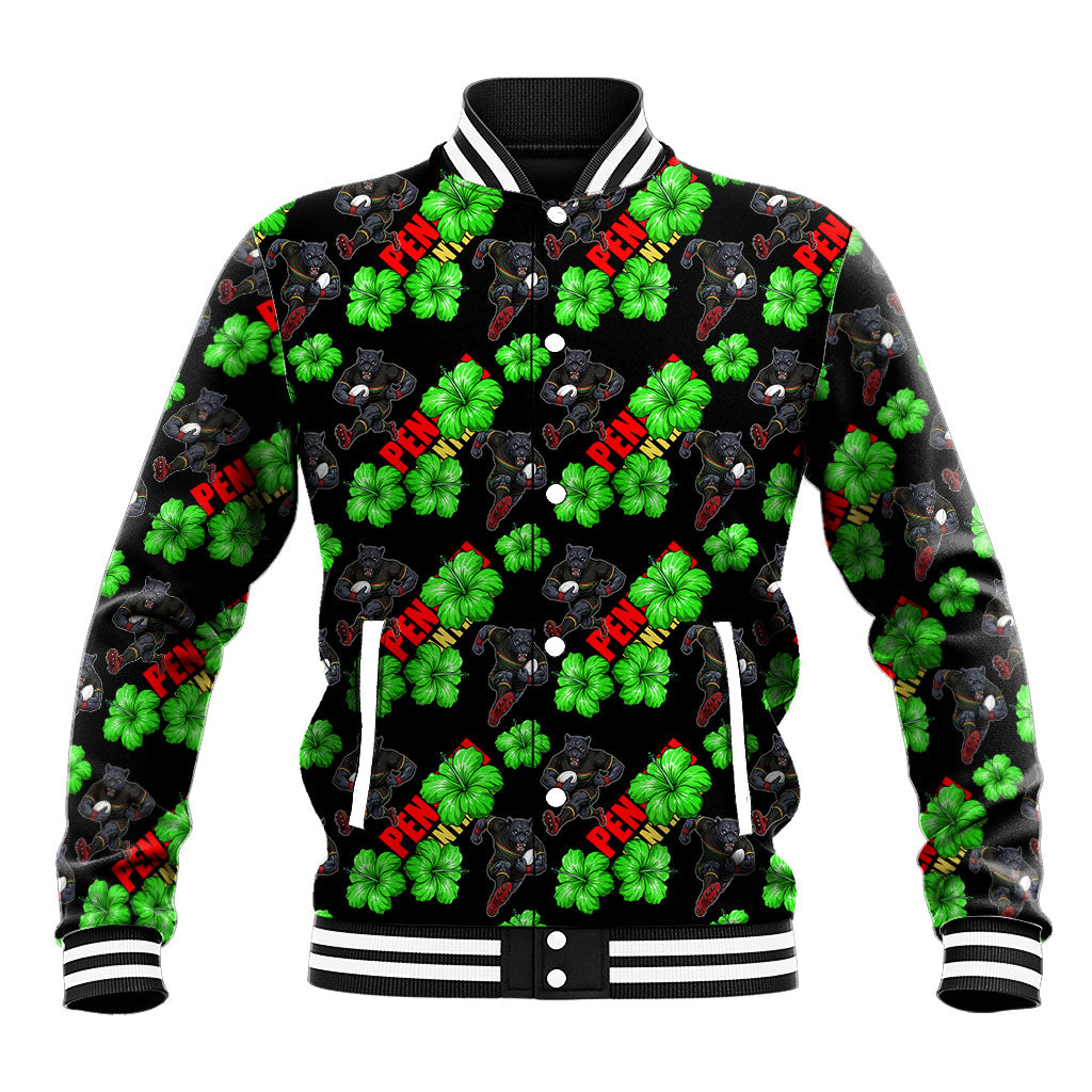 Penrith Panthers Baseball Jacket Tropical Hibiscus Floral Seamless Rugby Mascot