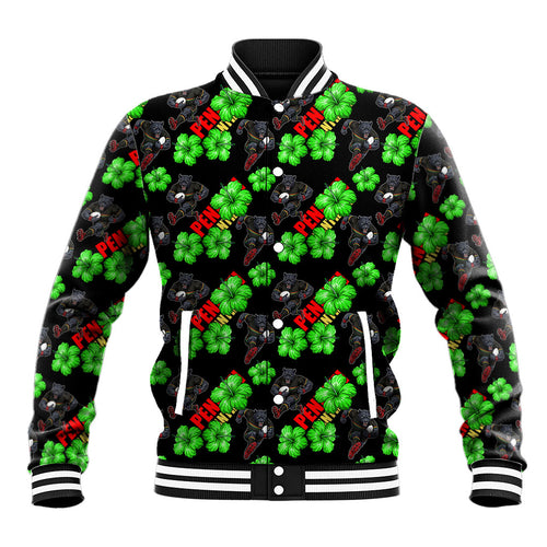 Penrith Panthers Baseball Jacket Tropical Hibiscus Floral Seamless Rugby Mascot