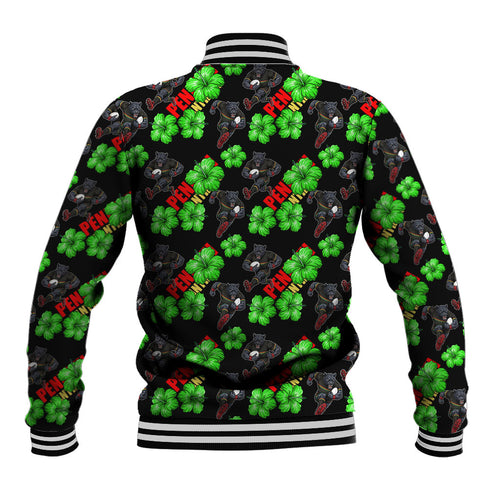 Penrith Panthers Baseball Jacket Tropical Hibiscus Floral Seamless Rugby Mascot