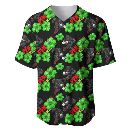 Penrith Panthers Baseball Jersey Tropical Hibiscus Floral Seamless Rugby Mascot