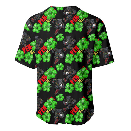 Penrith Panthers Baseball Jersey Tropical Hibiscus Floral Seamless Rugby Mascot