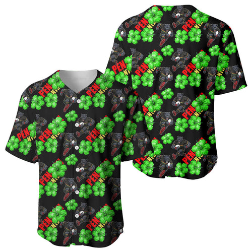 Penrith Panthers Baseball Jersey Tropical Hibiscus Floral Seamless Rugby Mascot