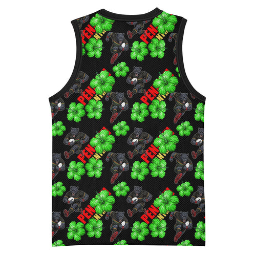 Penrith Panthers Basketball Jersey Tropical Hibiscus Floral Seamless Rugby Mascot