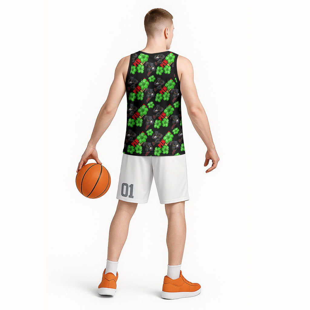Penrith Panthers Basketball Jersey Tropical Hibiscus Floral Seamless Rugby Mascot