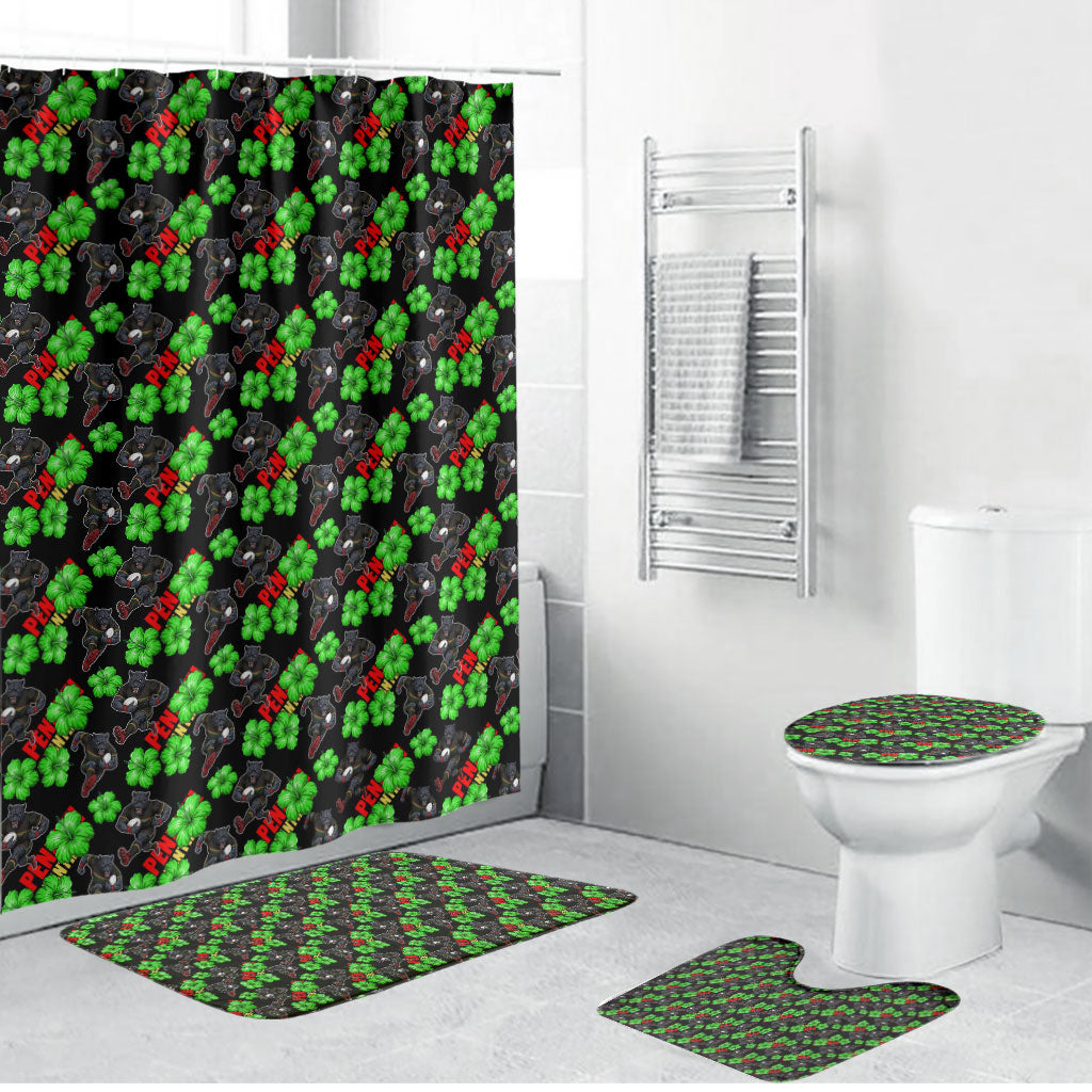 Penrith Panthers Bathroom Set Tropical Hibiscus Floral Seamless Rugby Mascot