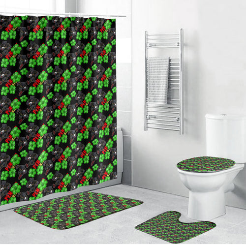 Penrith Panthers Bathroom Set Tropical Hibiscus Floral Seamless Rugby Mascot