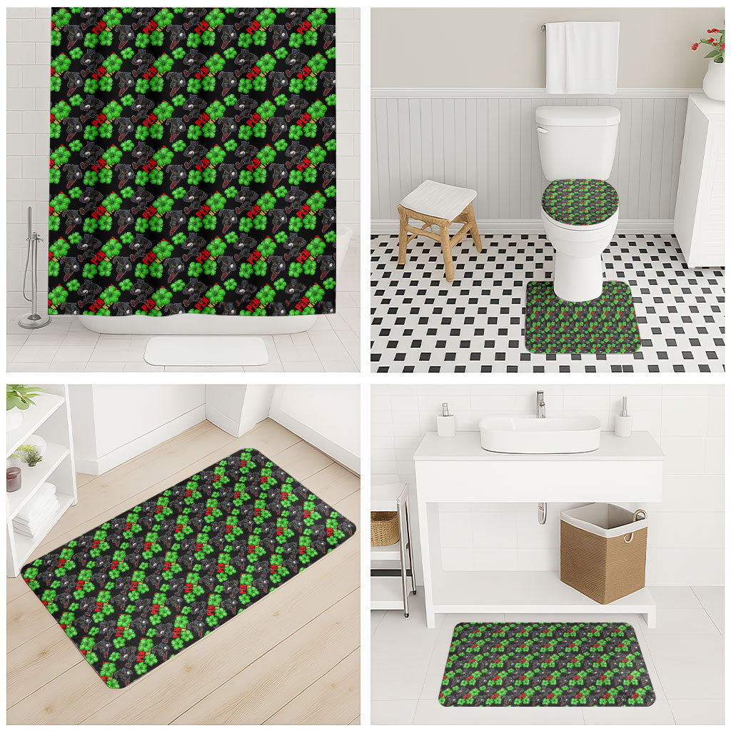 Penrith Panthers Bathroom Set Tropical Hibiscus Floral Seamless Rugby Mascot