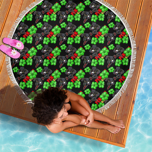 Penrith Panthers Beach Blanket Tropical Hibiscus Floral Seamless Rugby Mascot