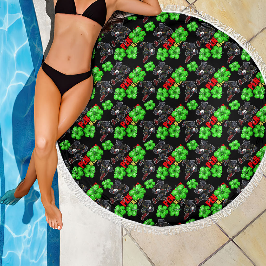 Penrith Panthers Beach Blanket Tropical Hibiscus Floral Seamless Rugby Mascot