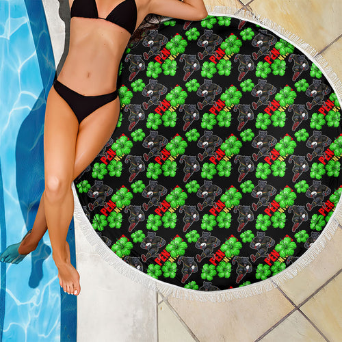 Penrith Panthers Beach Blanket Tropical Hibiscus Floral Seamless Rugby Mascot