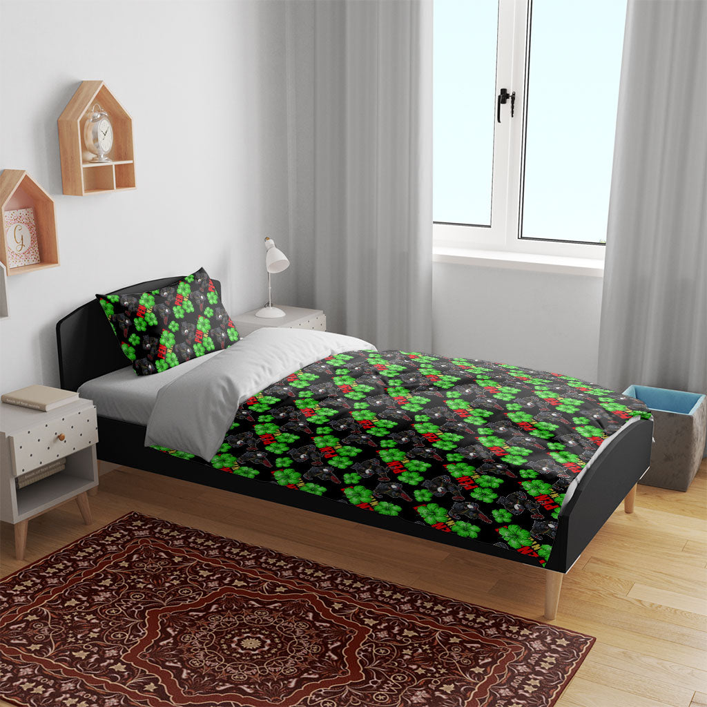 Penrith Panthers Bedding Set Tropical Hibiscus Floral Seamless Rugby Mascot