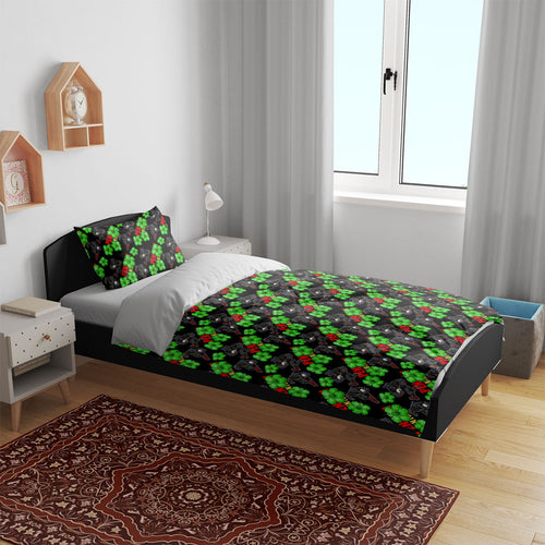 Penrith Panthers Bedding Set Tropical Hibiscus Floral Seamless Rugby Mascot
