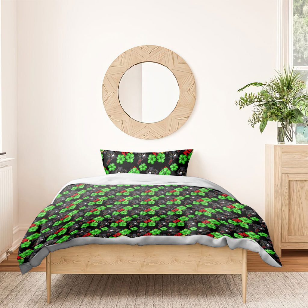 Penrith Panthers Bedding Set Tropical Hibiscus Floral Seamless Rugby Mascot