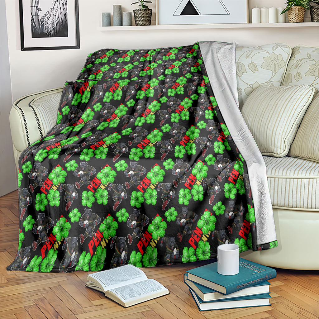 Penrith Panthers Blanket Tropical Hibiscus Floral Seamless Rugby Mascot