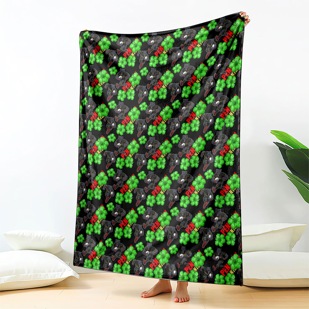 Penrith Panthers Blanket Tropical Hibiscus Floral Seamless Rugby Mascot