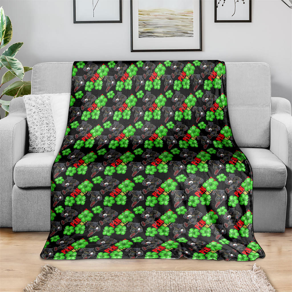 Penrith Panthers Blanket Tropical Hibiscus Floral Seamless Rugby Mascot