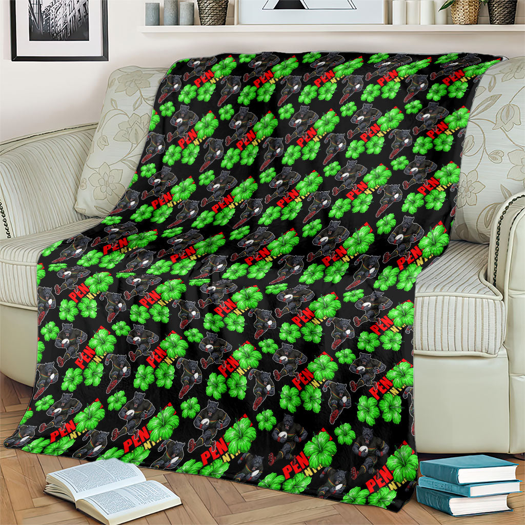Penrith Panthers Blanket Tropical Hibiscus Floral Seamless Rugby Mascot
