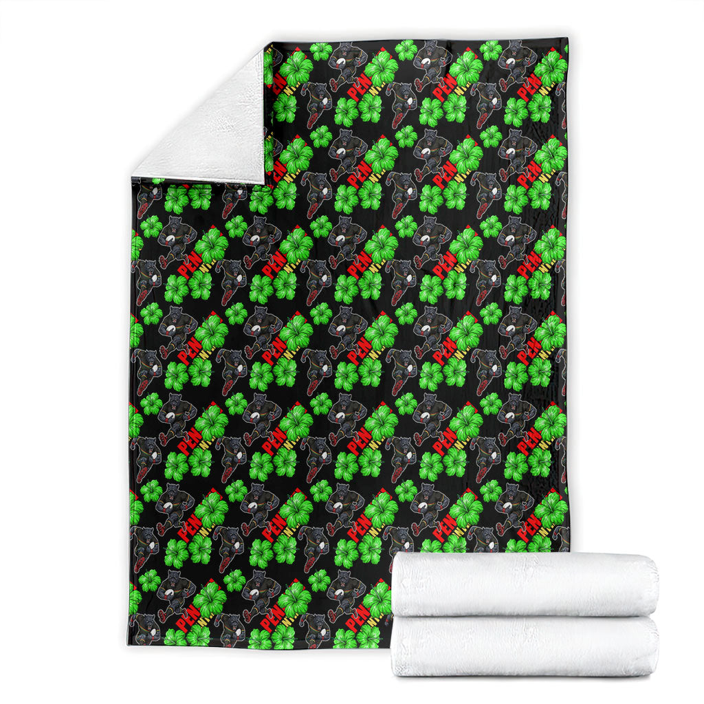 Penrith Panthers Blanket Tropical Hibiscus Floral Seamless Rugby Mascot