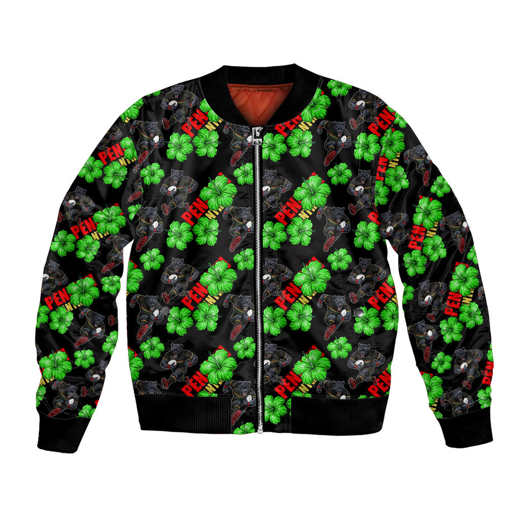 Penrith Panthers Bomber Jacket Tropical Hibiscus Floral Seamless Rugby Mascot